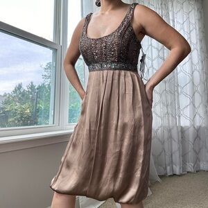 Sue Wong Silk Brown Sequin Mini Dress